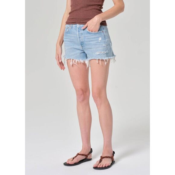 Agolde Parker Vintage Cut off Button Up Shorts Light Wash, size 27